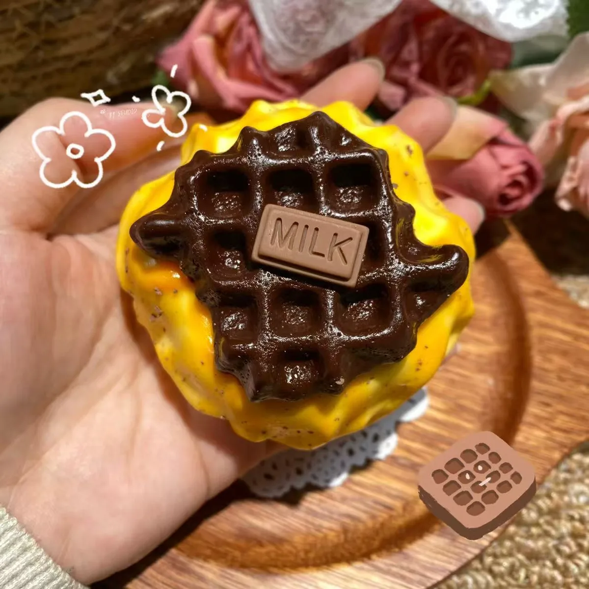 Chocolate Waffle Cheese Bun Squishy Toy - image 1
