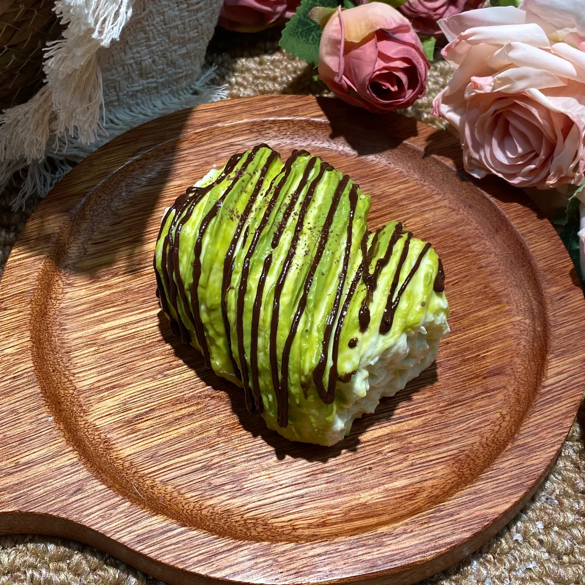 Chocolate Drizzle Matcha Bun Squishy Toy - image 1