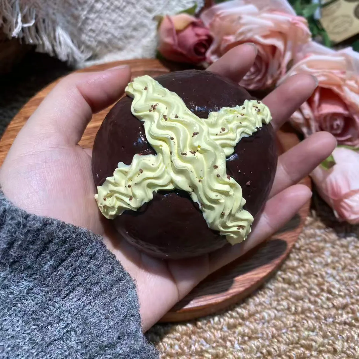 Chocolate Cream Cross Bun Squishy Toy - image 1