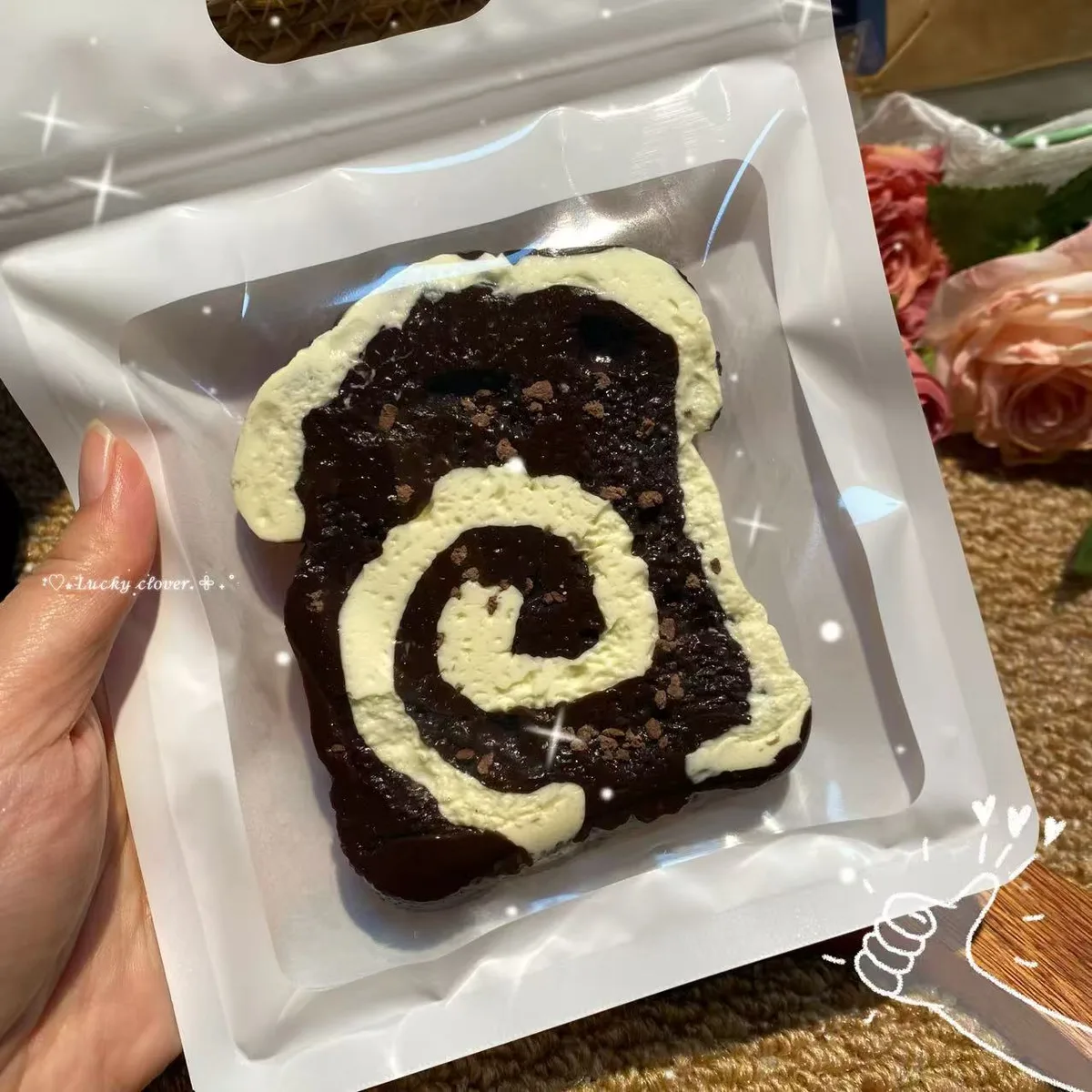 Chocolate Roll Roll Cream Toast Slice Squishy Toy - image 1